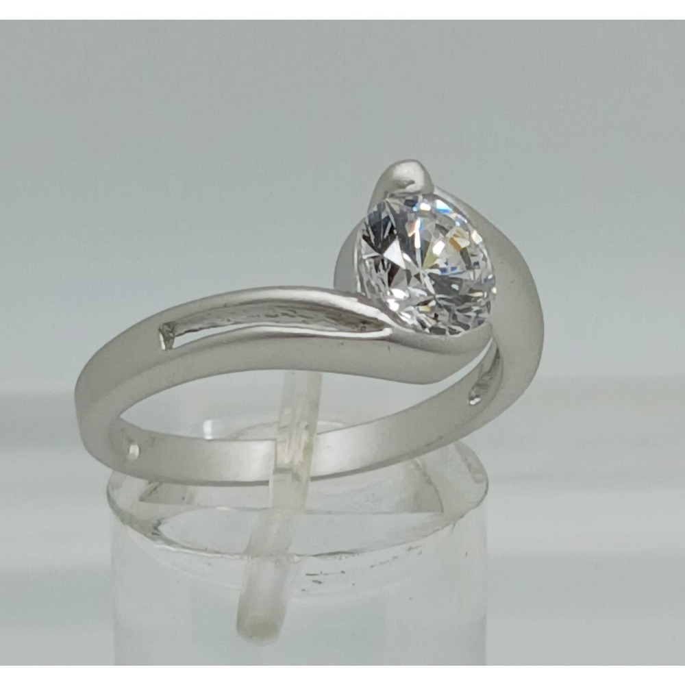 Vintage 1990's White Gold EP Split Band Satin Finish Solitaire Ring Size 10 - Picture 3 of 8